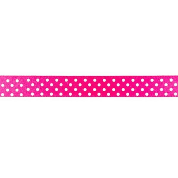 Satinband 15mm Breit mit Weißen Punkten Ø 3mm in Pink